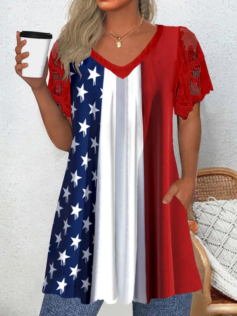 Women Half Sleeve V-neck Solid Color Dress