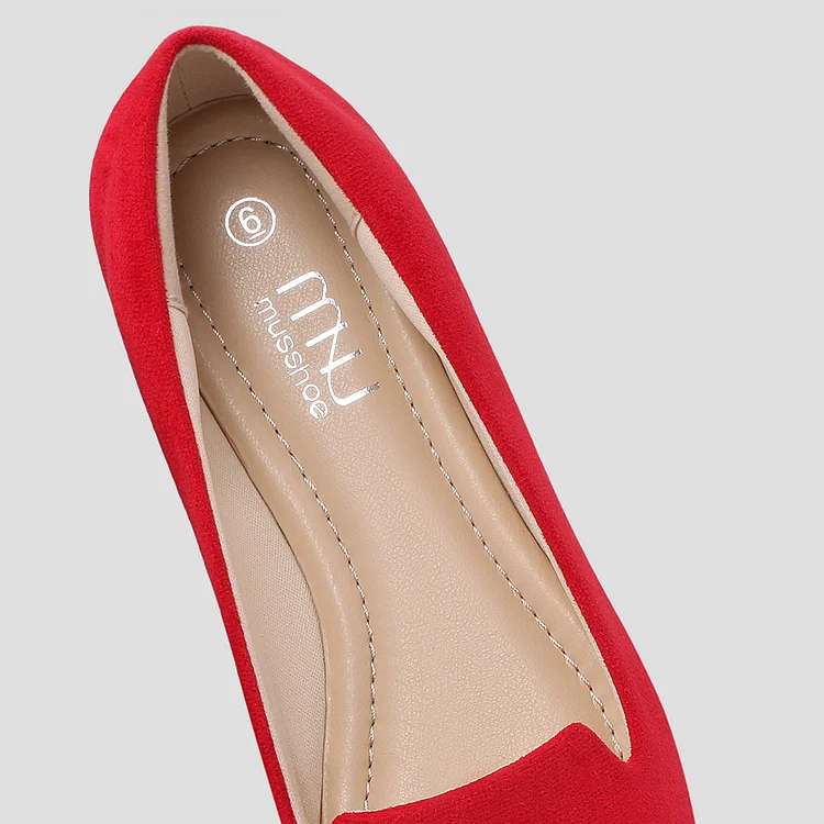 Red Casual Pointed Toe Memory Foam Flats (Luna Vega)