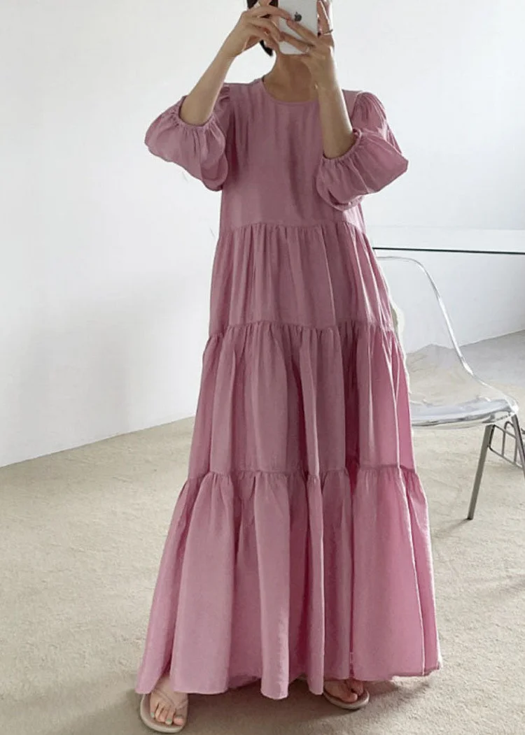 Rose Backless Cotton Long Dresses Exra Large Hem Bracelet Sleeve