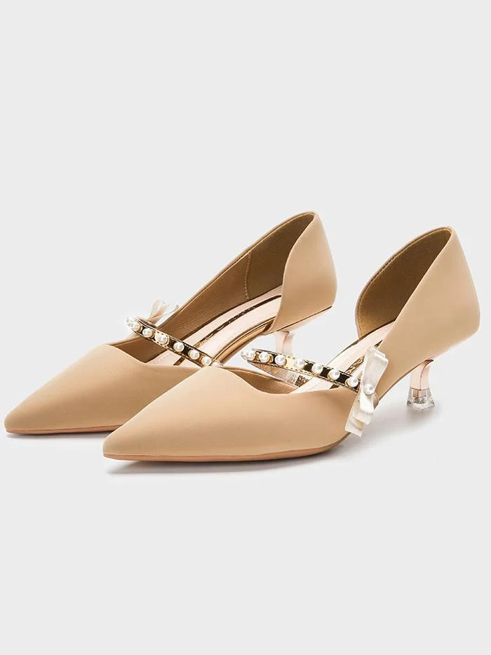 Pearl word with female pointed toe elegant bow side high heels