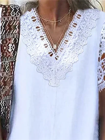 Women Half Sleeve V-neck Solid Color Dress