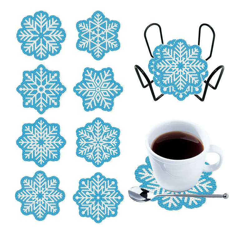8PCS Diamond Painting Crafts Coaster Acrylic Special Shape with Holder Snowflake