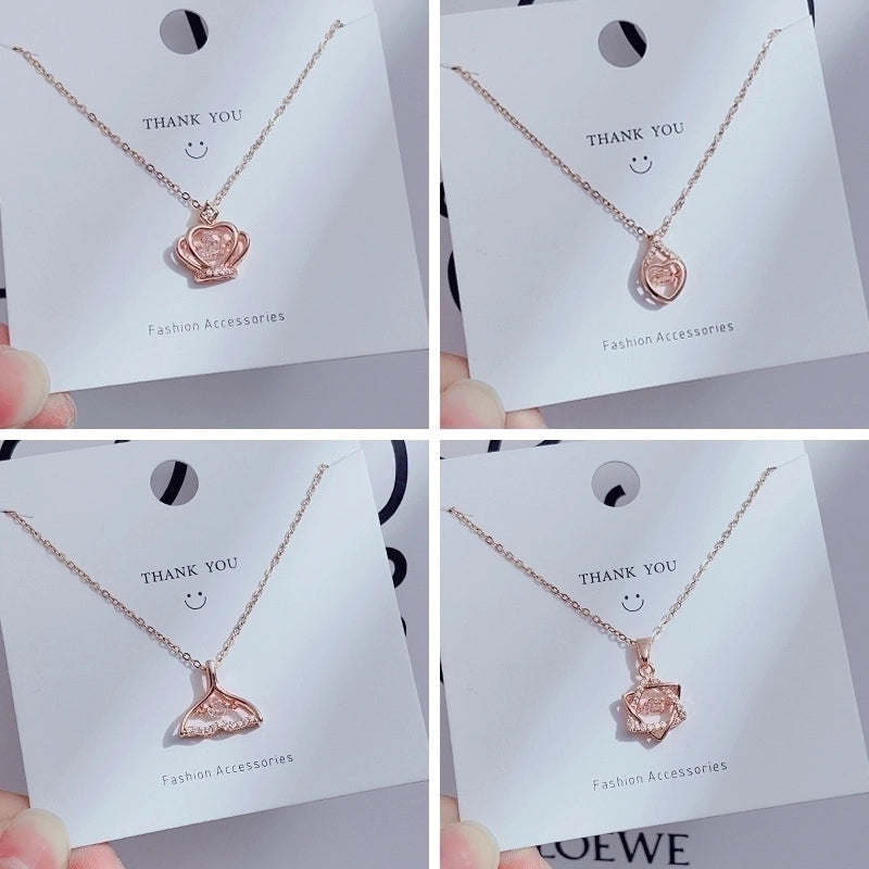 Casual Minimalist Heart Shape Crown Flower Titanium Steel Inlay Zircon Pendant Necklace