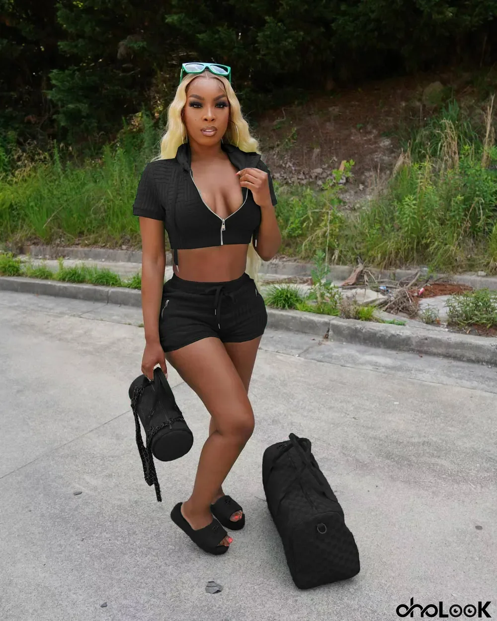 Solid Hooded Zipper Two Piece Shorts Sets