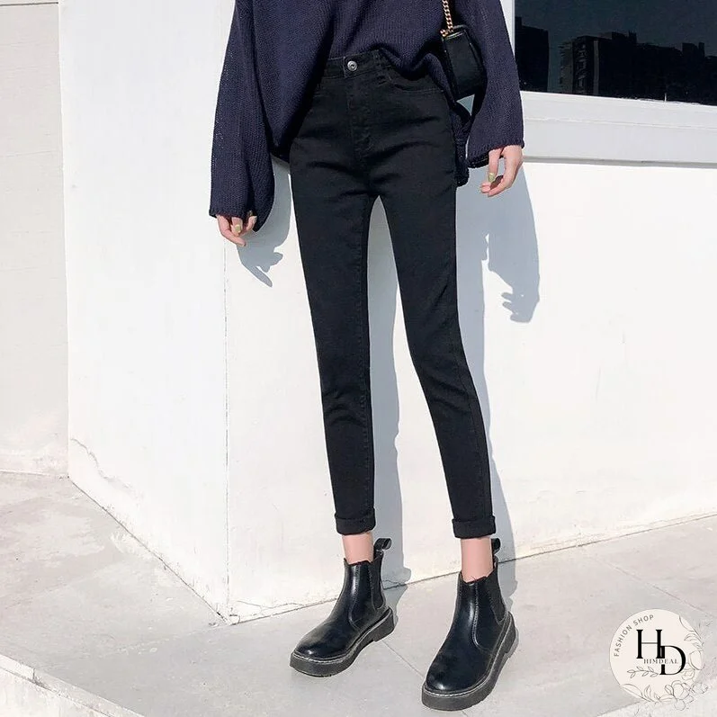 Gray Jeans Woman High Waist Women Skinny Fashion Korean Washed Coated Denim Pencil Pants Stretch Jean Black Fashion New