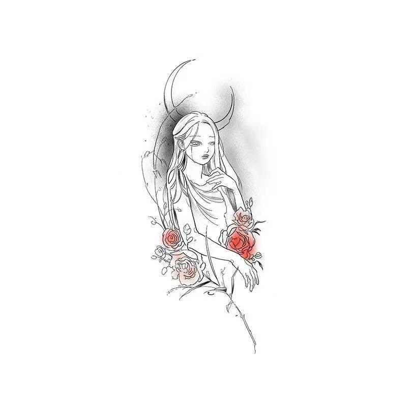 Evil Girl And Rose Waterproof Fake Tatto Stickers For Men Women Water Transfer Temporary Tattos Body Art Flash Decals