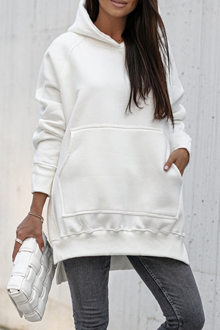 Casual Solid Pocket Slit Hooded Collar Tops - Life is Beautiful for You - SheChoic