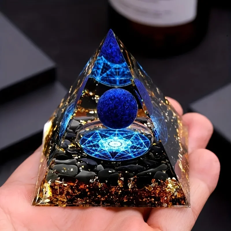 Lapis & Amethyst Crystal Ball and Pyramid - Positive Energy, Chakra Meditation, Unscented Decor Gift