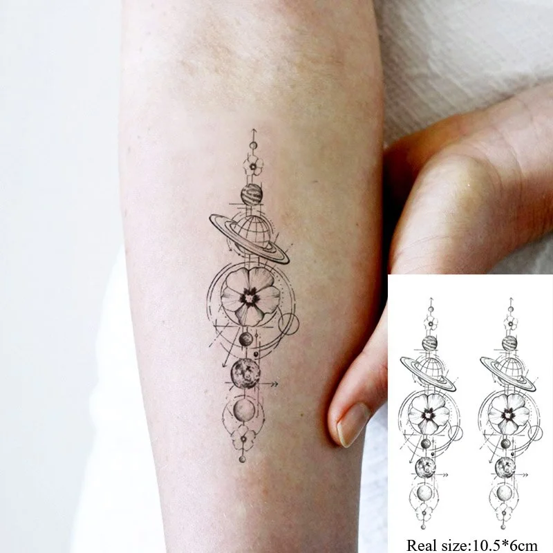 Tattoo Sticker Body Art Black White Drawing Little Element Planet Sun Moon Star Water Transfer Temporary Fake Tatto Flash Tatoo