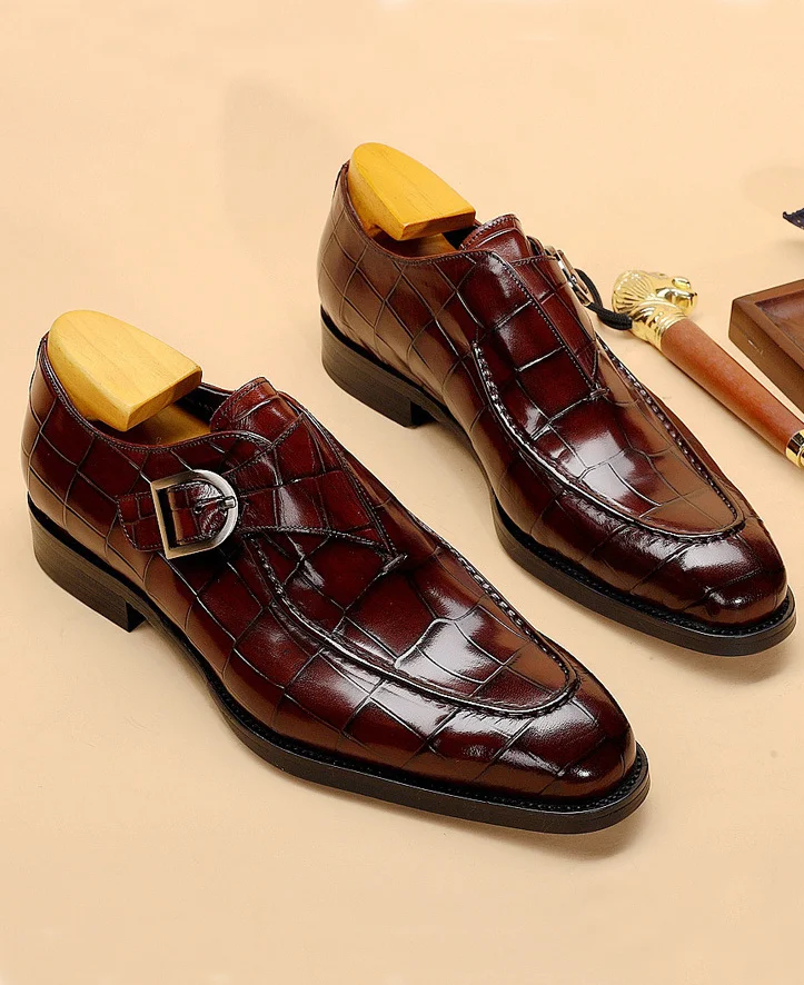 Business Texture Shallow Mouth With Buckle Leather Shoes 