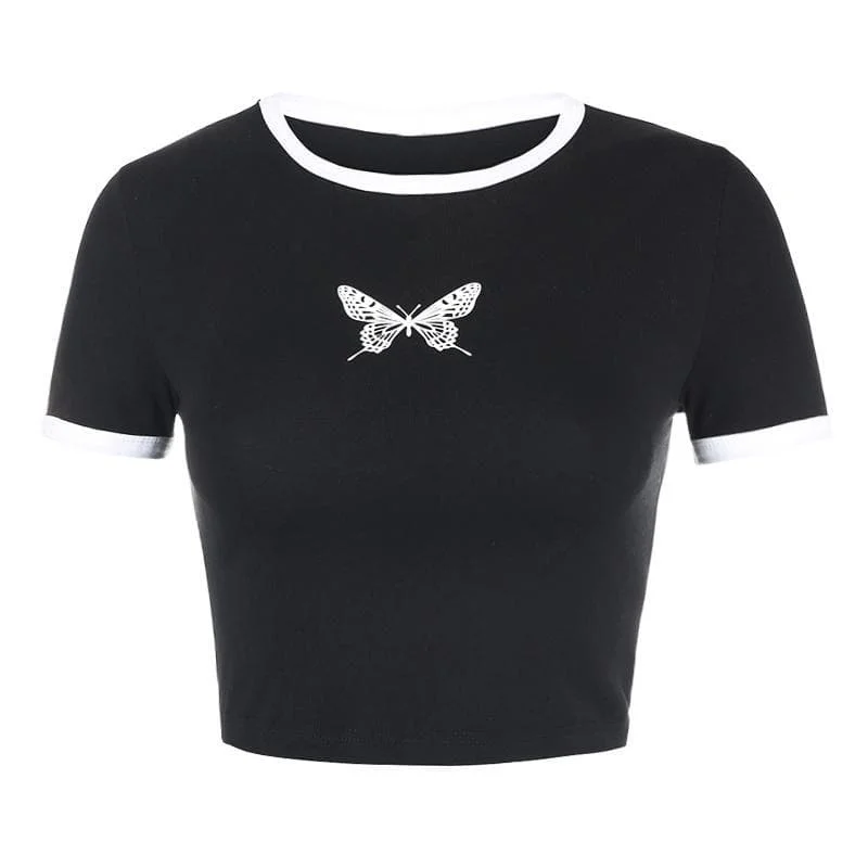 Butterfly Print Crop Top T-Shirt SP15467