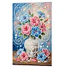 DIY Pearl Painting Hibiscus Vase for Home Decor with Frame(30x20cm)