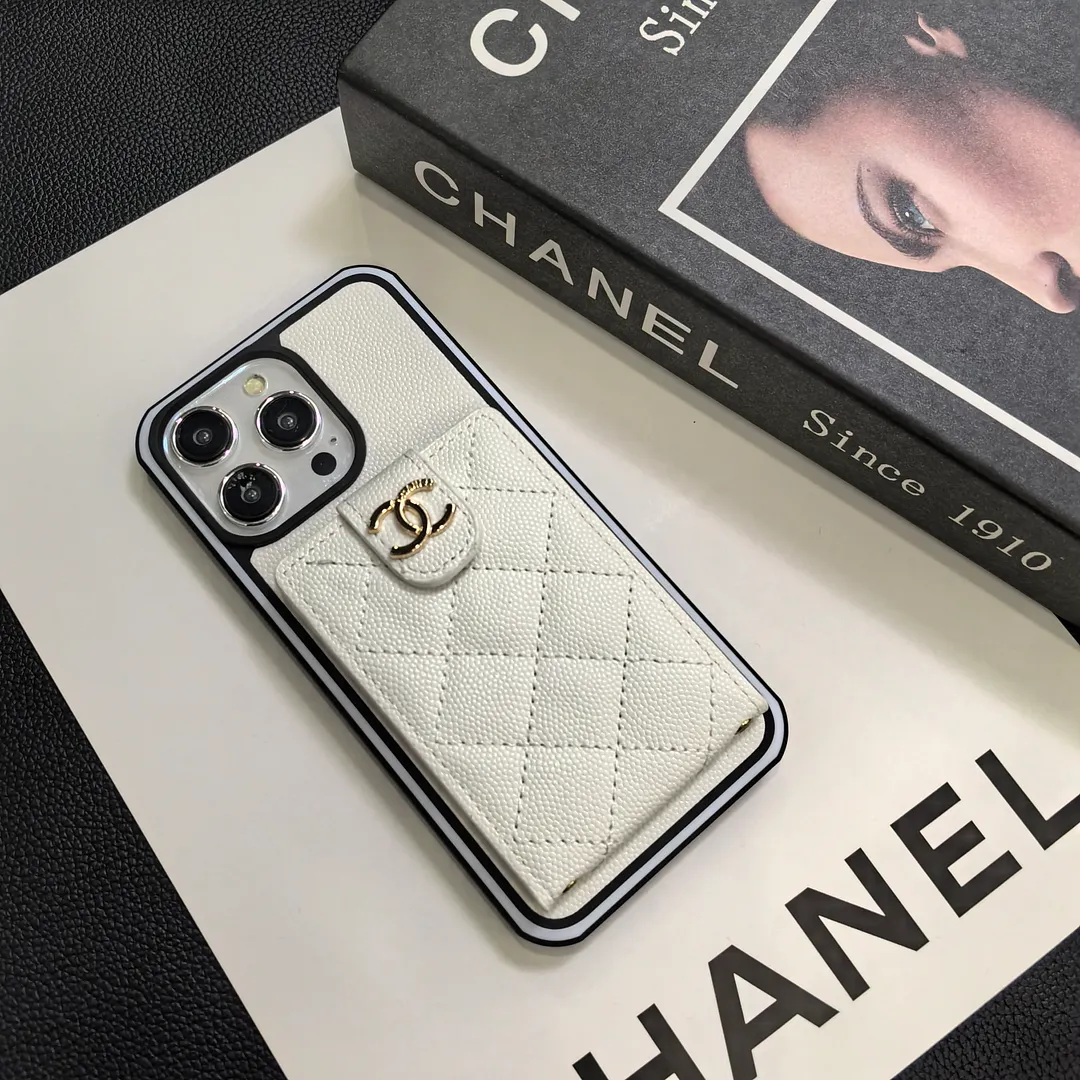Luxurious Lambskin Chanel Button Card Holder iPhone Case Crossbody