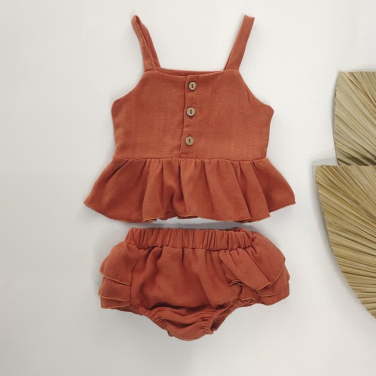 Baby ​​Linen Ruffled Camisole and Shorts Set
