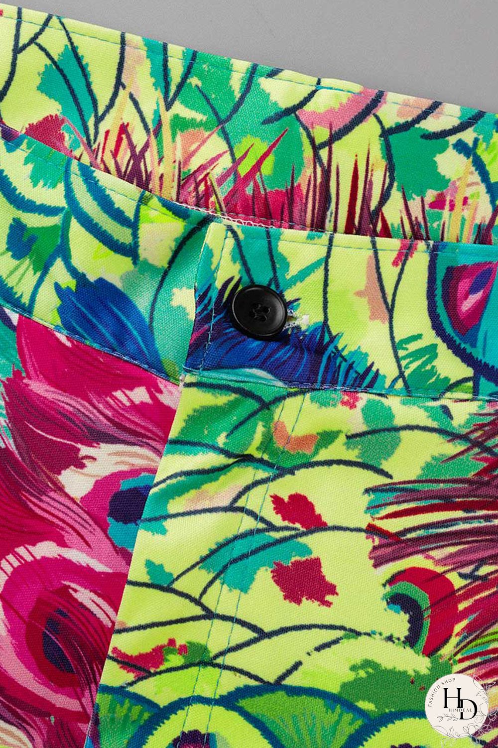 Turquoise Fashion Casual Print Cardigan Pants Turndown Collar Plus Size Two Pieces