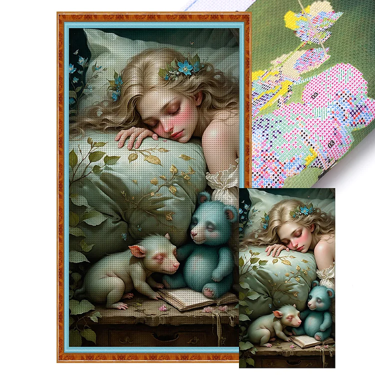 Sleeping Girl And Bear 11CT Stamped Cross Stitch 40*75CM