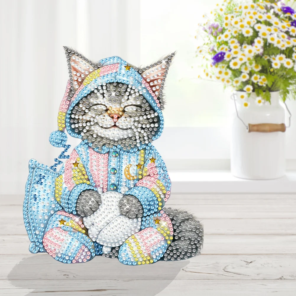 DIY Sleeping Cat Acrylic Shaking Head Diamond Painting Desktop Ornaments for Home Decor