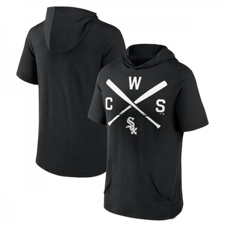 Men's Chicago White Sox Black Short Sleeve Pullover Hoodie QD05