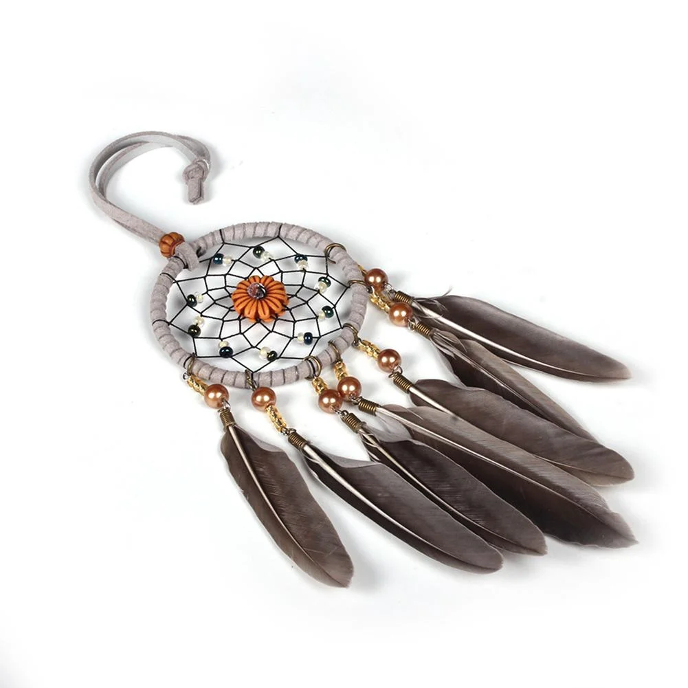 Grey Feathers Beads Pure Handmade Dream Catcher Door Wall Hanging Pendant