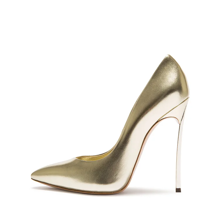 Champagne Sparky Metallic Heels Pointy Toe Stiletto Heels Pumps |FSJ Shoes