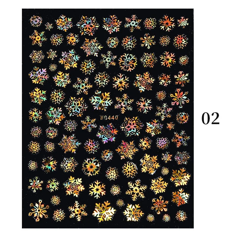 3D Christmas Nail Art Decoration Stickers Sparkly Gold White Colorful  Glitter Geometry Snowflake Winter Slider Nail Foils-Nail Inspo
