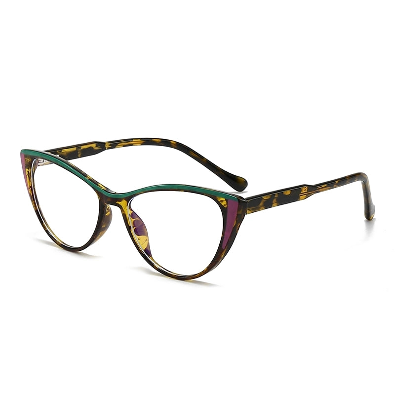 Retro Pastoral Color Block Pc Cat Eye Full Frame Optical Glasses