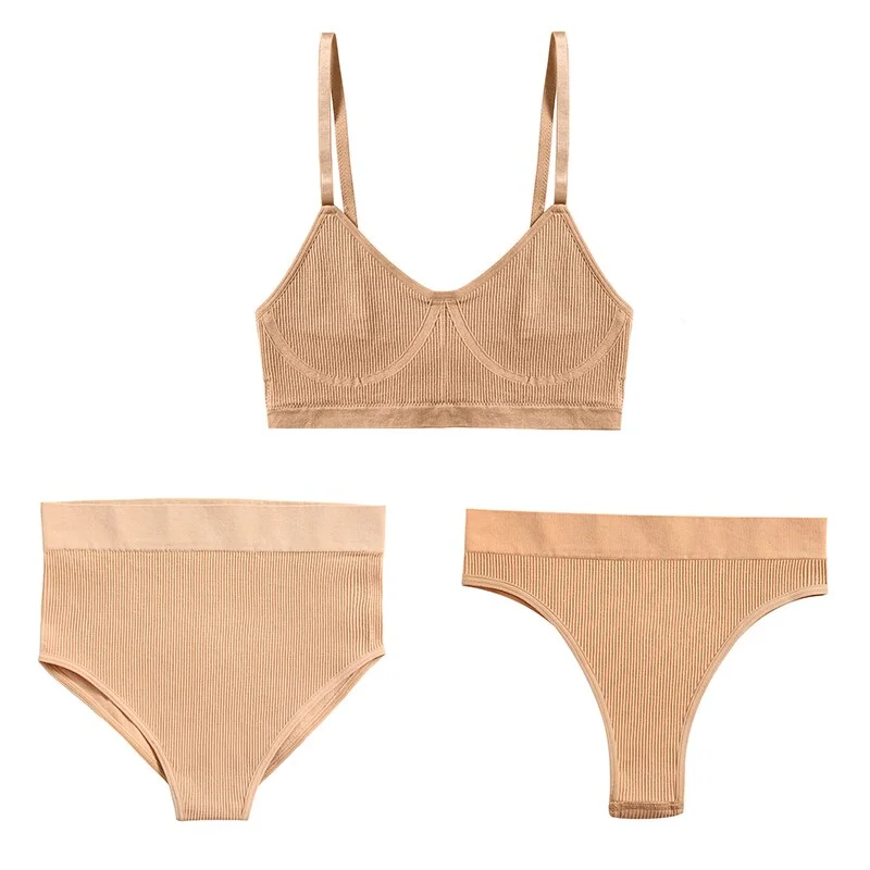 Women Push Up Sports Lingerie Brassiere Set Sexy G-String Seamless Active Bra Panties Set Crop Top High Waist Thong Underwear