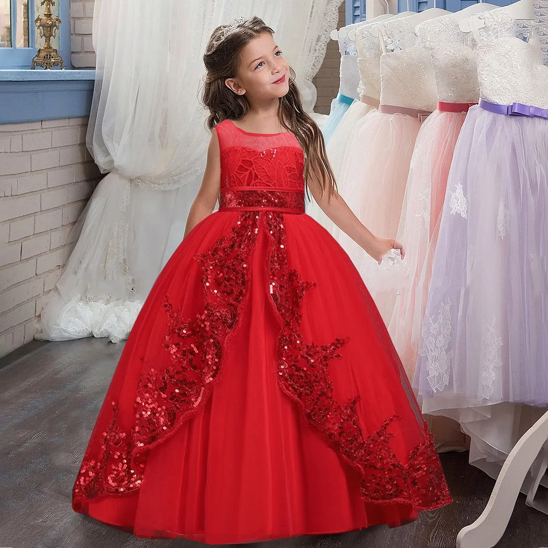 Bridesmaid Sequins Kids Dresses For Girls Costume Gown Girls Childrens Dresses for Party Wedding Clothing Princess Dress 10 12 Y
