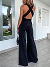 Lace-Up Plunging Sleeveless Jumpsuits
