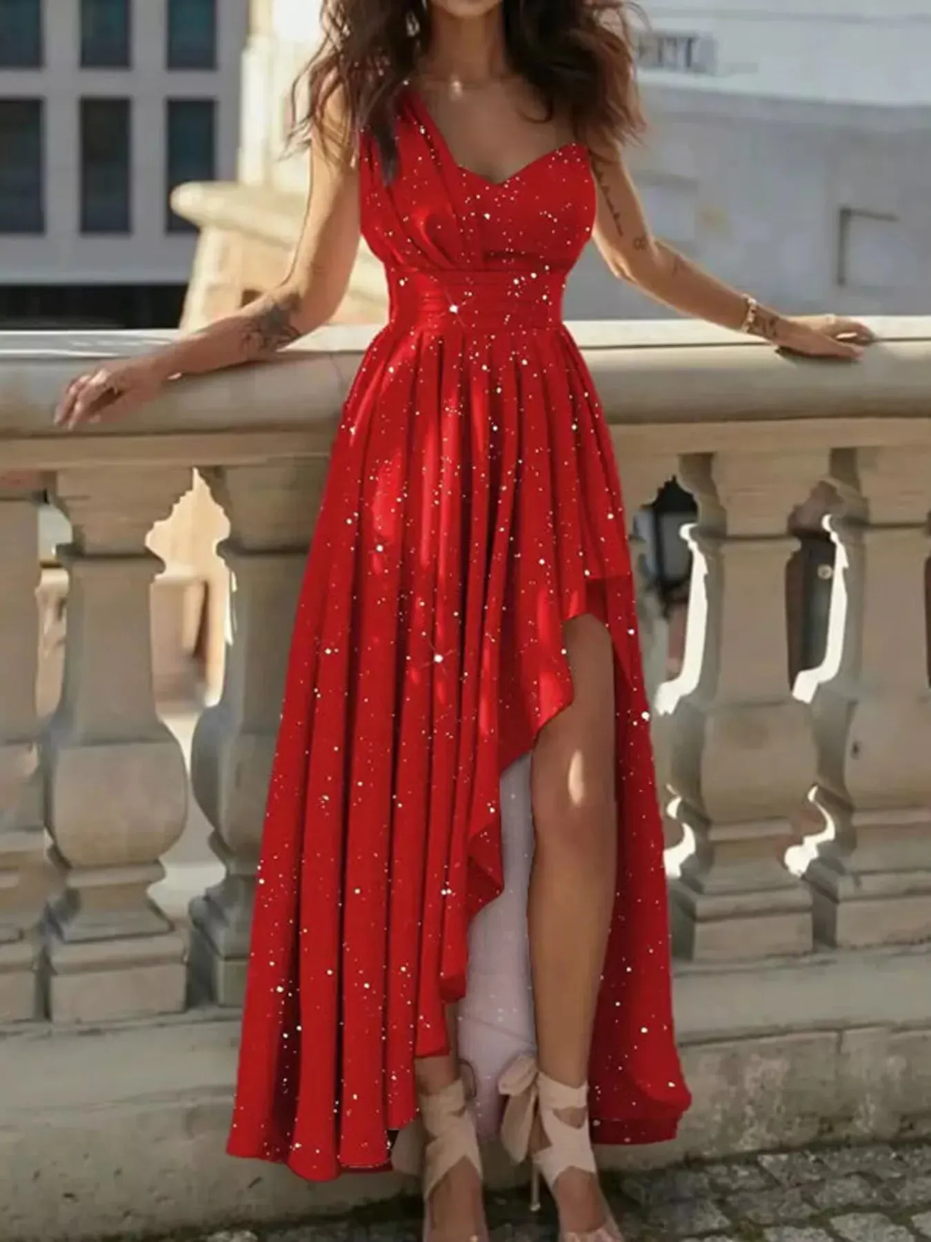 One-Shoulder Asymmetrical Hem Maxi Dress mysite idetrend