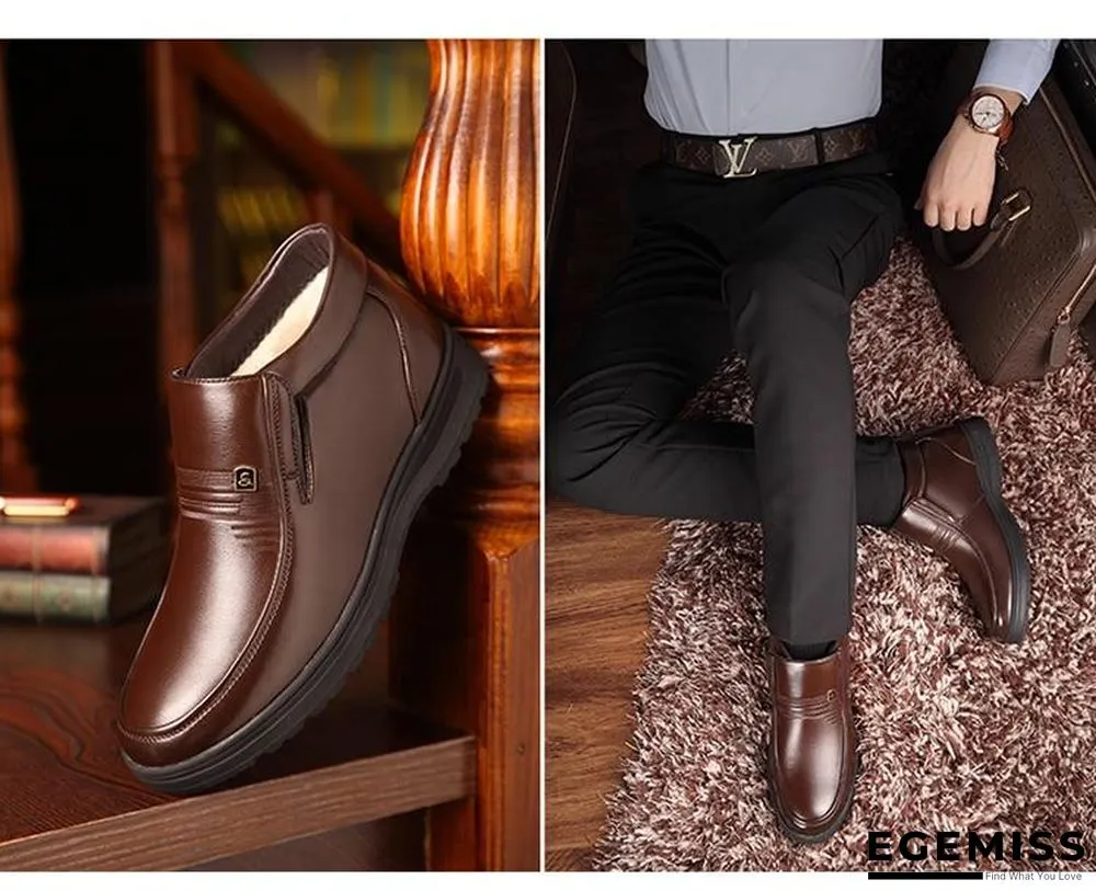 Man Winter Boots Quality Soft Leather Father Shoes Brands White Wool Inner Boots Man Snow Leather Boots | EGEMISS