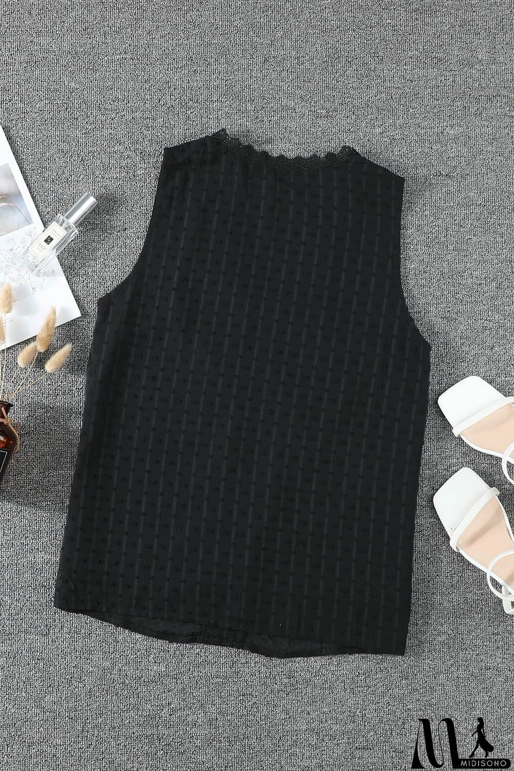 MidiSono - Crochet V Neck Textured Tank Top