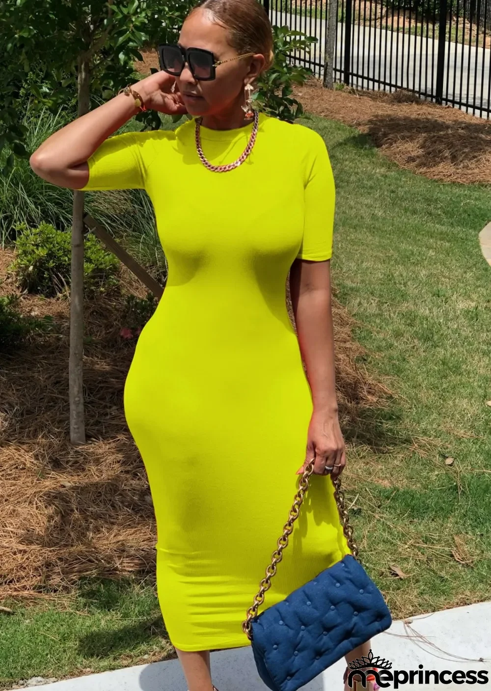 Summer Casual Green Slim O-Neck Midi Dress