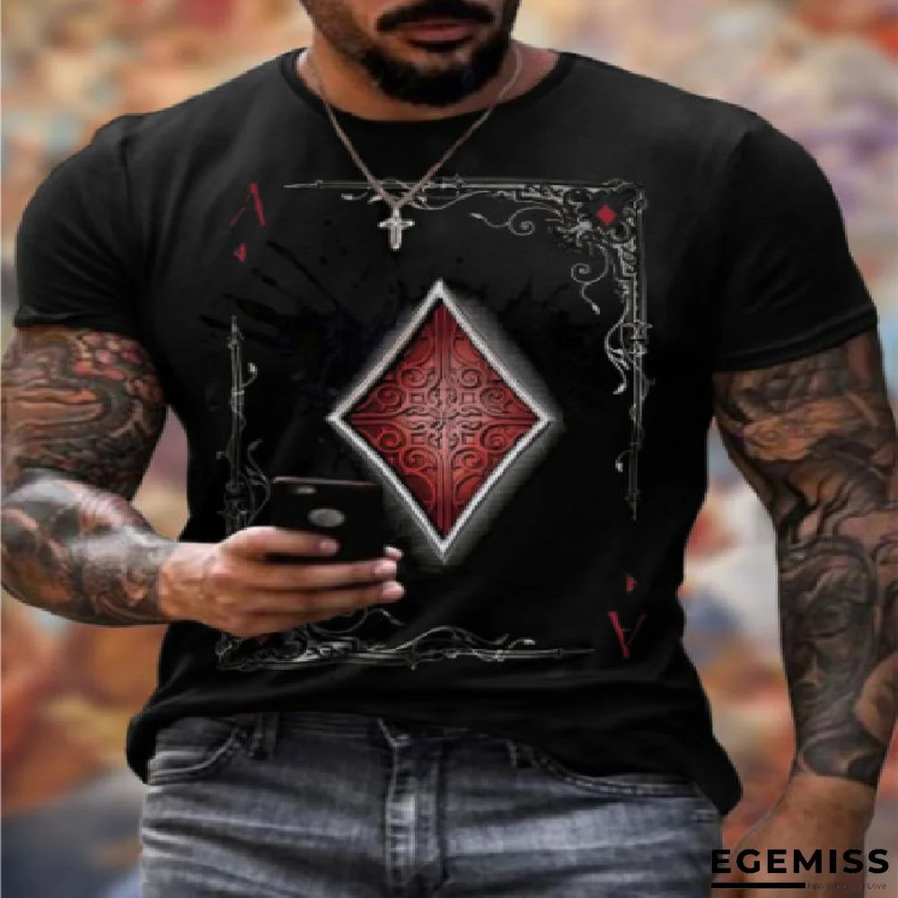 Trade Summer Men's Fashion Leisure Simple Poker Printed Round Neck Short Sleeve T-shirt | EGEMISS