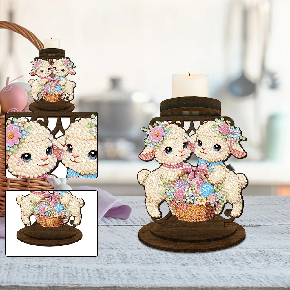 Easter Egg Lamb 5D DIY Diamond Painting Candle Holder Ornaments for Art Crafts