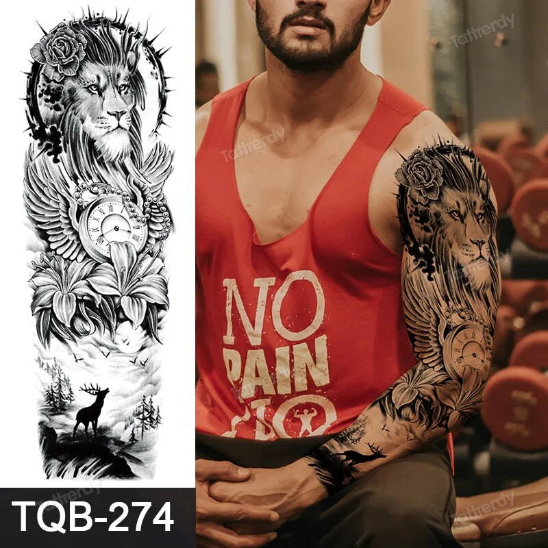 Totem Tribal Dragon Dragon Wolf Temporary Tattoos Full Arm Sleeve Large Body Art Painting Men Adult Sexy Tattoo Waterproof Black