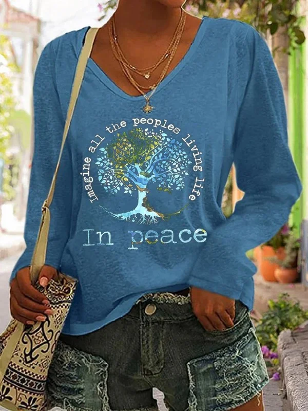 Women's Imagine All People Living On The Tree Of Life Long Sleeve T-Shirt