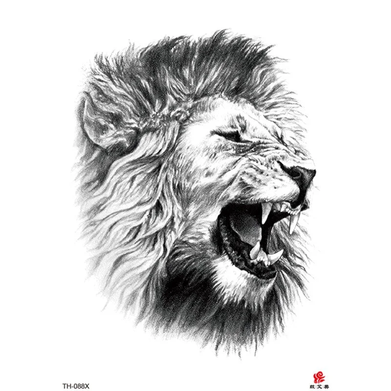 Waterproof Temporary Tattoo Sticker Lion King Clock Tiger Pattern Fake Tatto Black Body Art for Women Men Tattoo Sticker