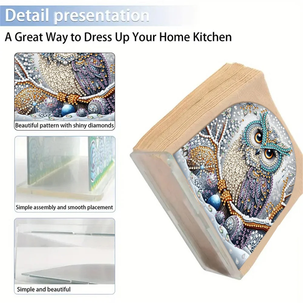 DIY Acrylic Owl Diamond Painting Paper Towel Holder for Home Art Crafts