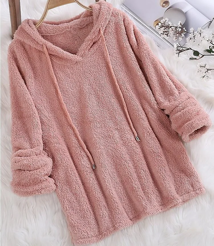 Women's Solid Color Long-sleeved Hooded Plush Double-sided Fleece Plush Sweater