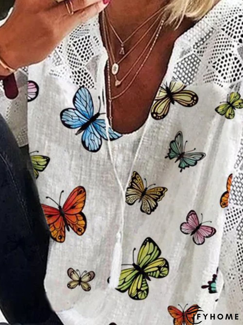 3/4 Sleeve Printed Casual Cotton-Blend Top | IFYHOME