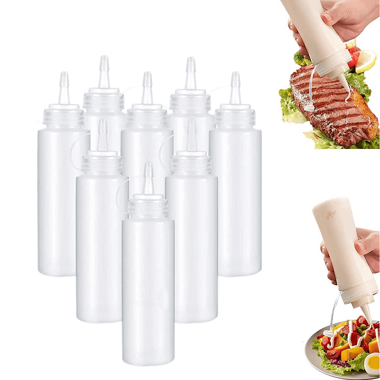 8 Pack 8 oz Plastic Squeeze Bottles Multipurpose Squirt Bottles for Ketchup,Condiments,BBQ Sauce,Dressing,Barbecue,Grilling,Crafts,Syrup and More