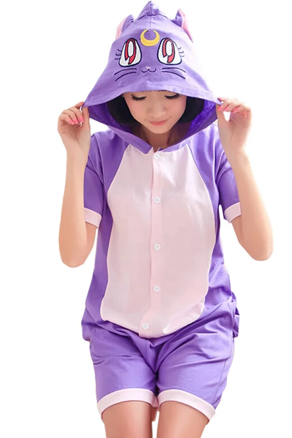 Purple Cute Ladies Cat Jumpsuit Cotton Pajamas Animal Costume-elleschic