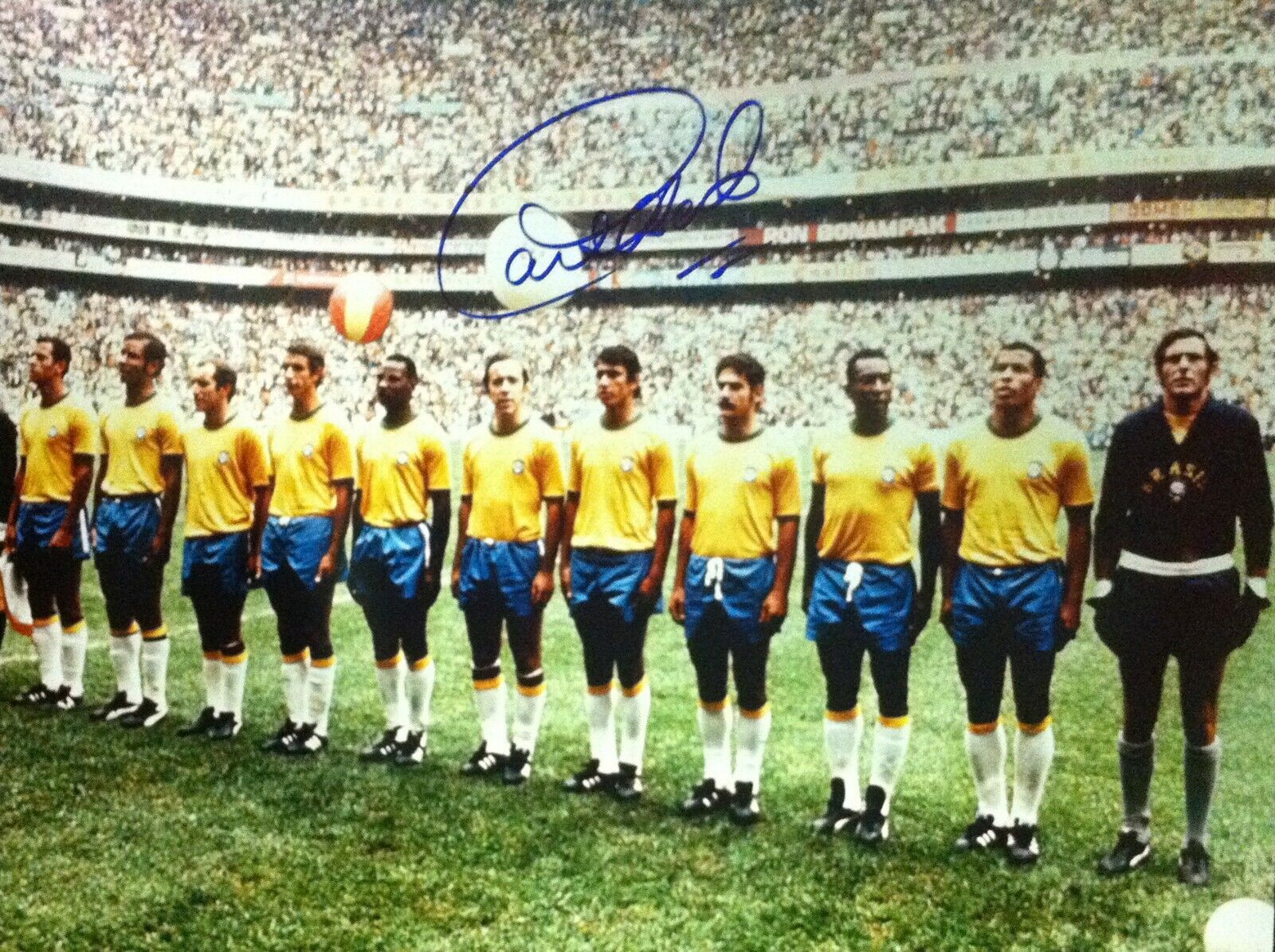 CARLOS ALBERTO TORRES SIGNED BRAZIL 1970 WORLD CUP FINAL Photo Poster paintingGRAPH & PROOF +COA