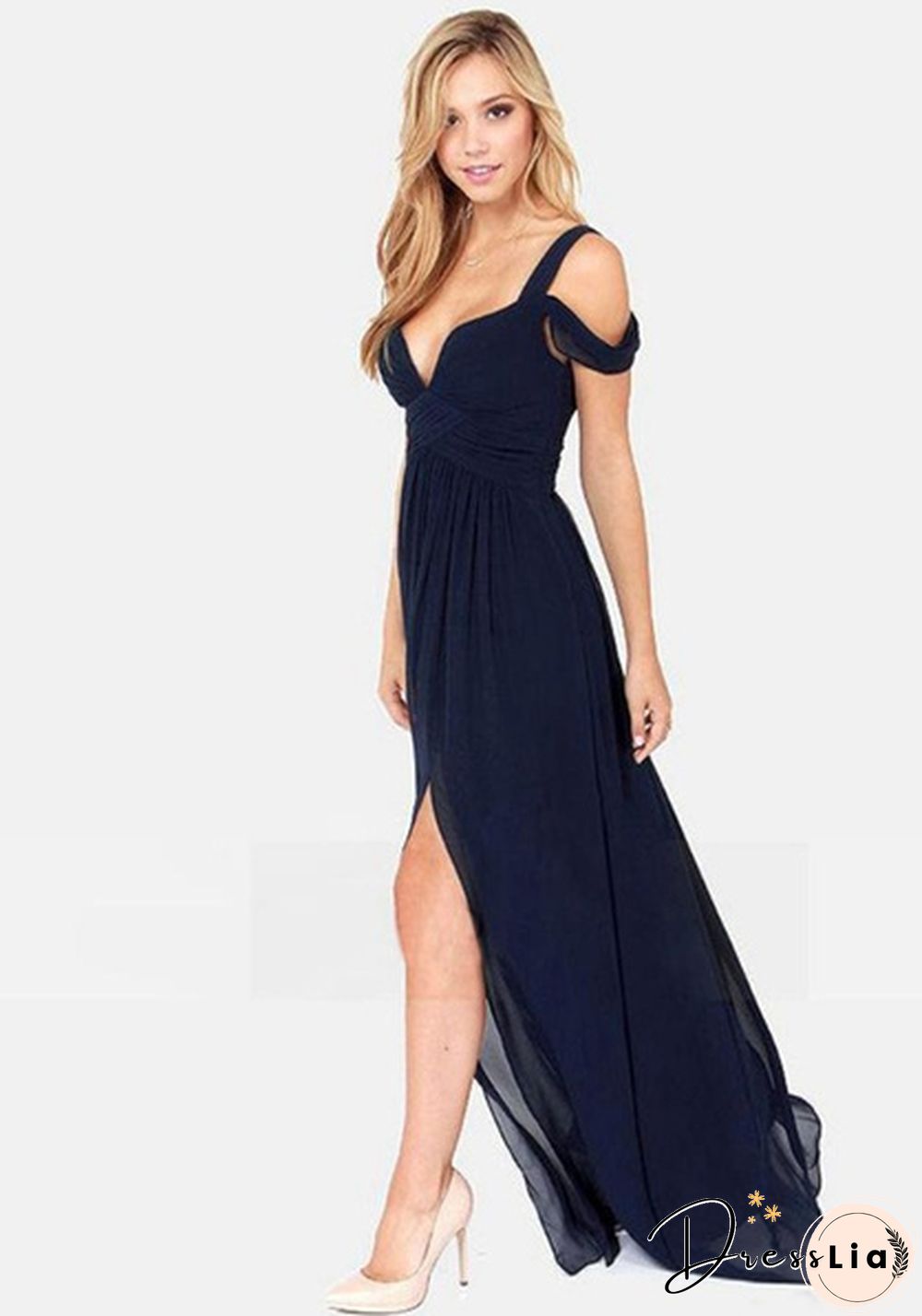 Plus Size Women's Long Cap Sleeve Bridesmaid Dresses Split Side Empire Prom Dress Floor Length