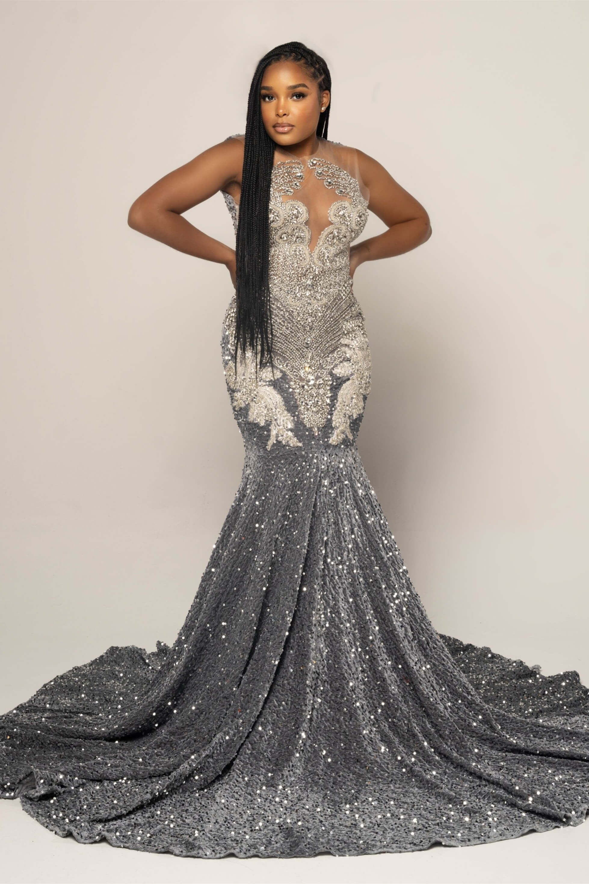 Stunning Silver Grey Mermaid Sequins Prom Dress Scoop Sleeveless On Sale - lulusllly