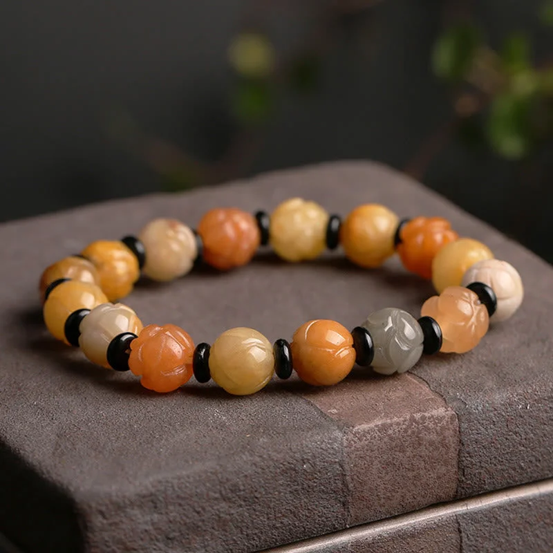 Silk Jade Lotus Wealth Luck Beads Bracelet