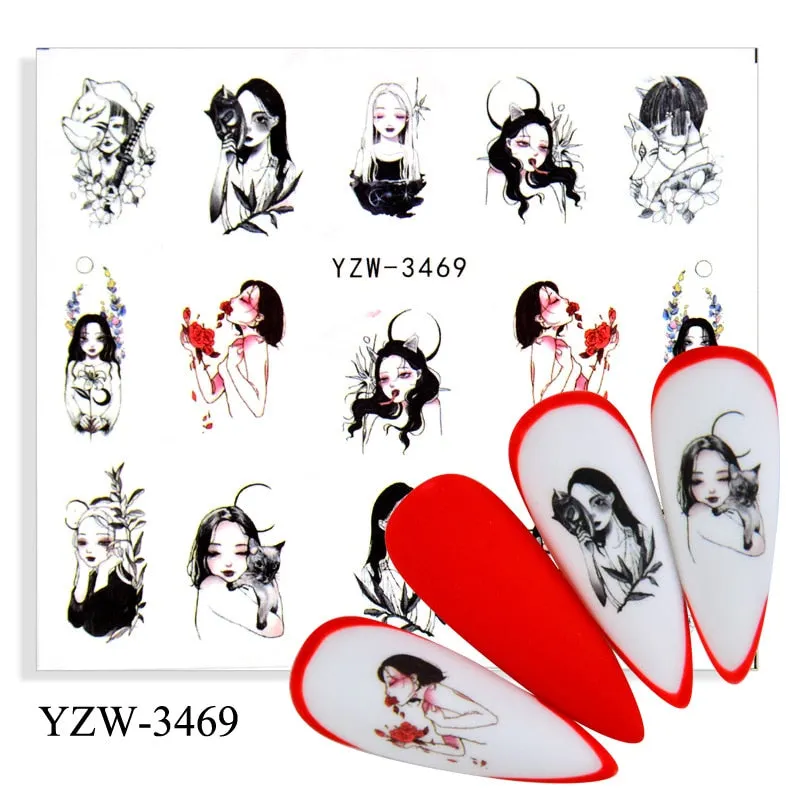 1 Sheet Human Face Nail Stickers And Decals 2021 Nail Art Decorations Set Geometric Pattern Dried Flowers Sliders For Nails Art-Nail Inspo