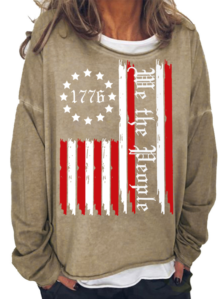 American Flag Help the People Long Sleeve Loose Cutting Plus Size Spring/Fall Sweatshirt