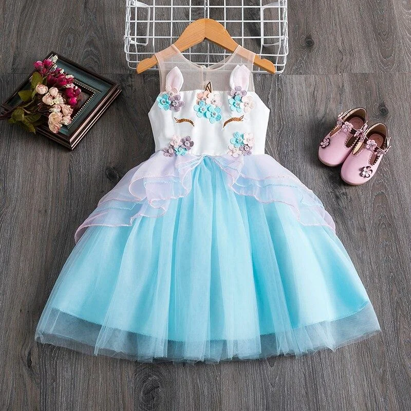 2021 Fantasy Unicorn Dress For 3-8 Year Girl Children's Princess Costume Kids Birthday Party Infant Tutu Child Clothes